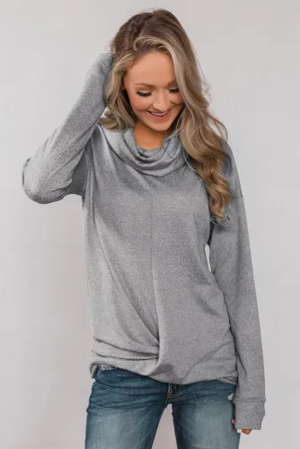 Gray Twist of Winter Cowl Neck Top