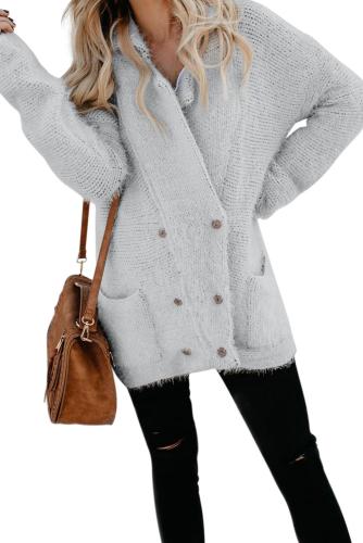 Gray Warm Fuzzy Double Breasted Pocketed Cardigan
