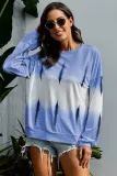 Sky Blue Color Block Tie Dye Pullover Sweatshirt