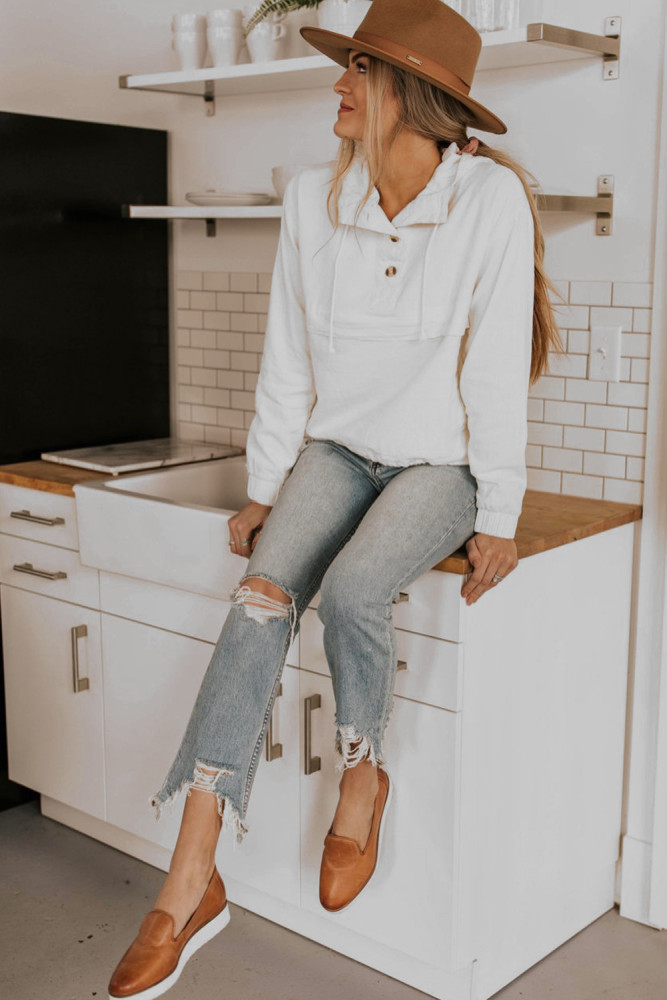 White Alpine Drawstring Hoodie