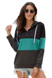 Green Color Block Zipped Neck Hoodie