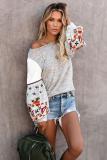 Gray Contrast Printed Sleeve Knit Sweatshirts