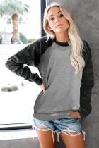 Gray Crewneck Camo Print Long Sleeve Sweatshirts