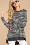 Camo Drop Shoulder High Low Hem Sweatshirt