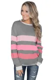 Gray Dreaming of Spring Striped Pullover Top