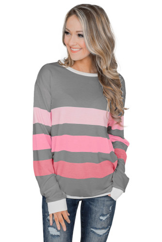 Gray Dreaming of Spring Striped Pullover Top