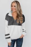 Gray Colorblock Furry Zipped Pullover Sweatshirt Outwear
