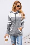 Gray Color Block Pullover Hoodie with Pocket
