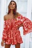 Red Off Shoulder Boho Romper