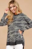Camo Drop Shoulder High Low Hem Sweatshirt