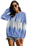Sky Blue Color Block Tie Dye Pullover Sweatshirt