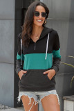 Green Color Block Zipped Neck Hoodie