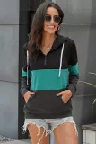 Green Color Block Zipped Neck Hoodie