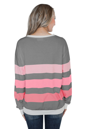 Gray Dreaming of Spring Striped Pullover Top
