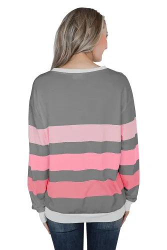 Gray Dreaming of Spring Striped Pullover Top