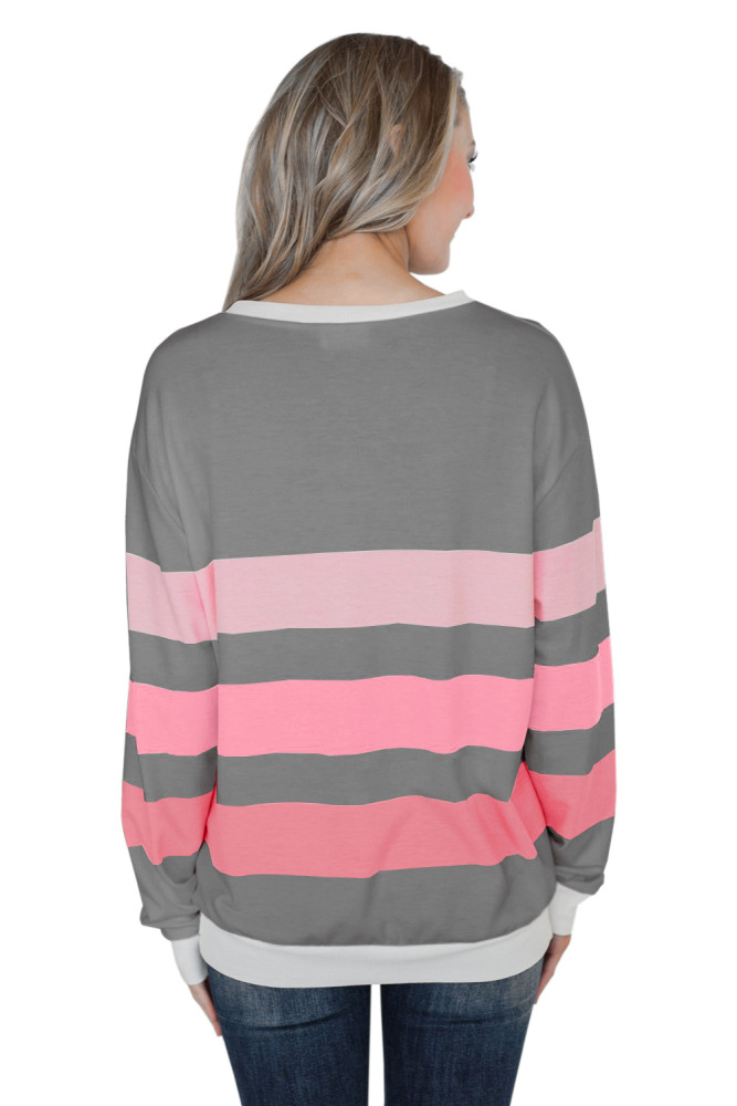 Gray Dreaming of Spring Striped Pullover Top