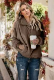 Brown Traverse Pocketed Sherpa Pullover Sweatshirt