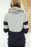 Blue Color Block Long Sleeve Crewneck Pullover Hoodie