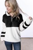 Black Colorblock Furry Zipped Pullover Sweatshirt Outwear
