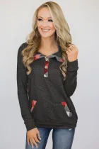 Gray Touch of Plaid Pullover Button Sweatshirt