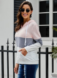 Pink Color Block Zipped Neck Hoodie