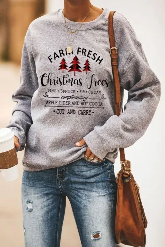 Christmas Tree Letters Print Pullover Sweatshirt