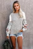 Gray Contrast Printed Sleeve Knit Sweatshirts