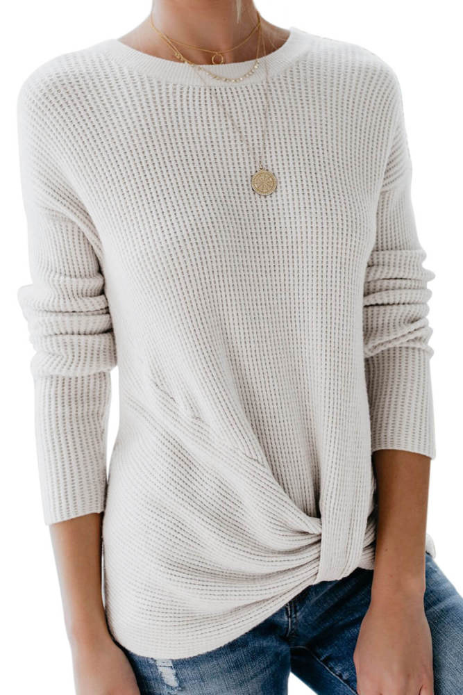 Beige Knot Your Girlfriend Thermal Knit Top