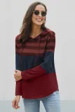 Red Speak to Me Color Block Drawstring Hoodie