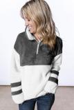 Gray Colorblock Furry Zipped Pullover Sweatshirt Outwear