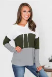 Green Color Block Drawstring Thumbhole Hoodie