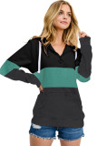 Green Color Block Zipped Neck Hoodie