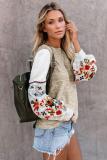 Khaki Contrast Printed Sleeve Knit Sweatshirts
