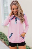 Pink Touch of Plaid Pullover Button Sweatshirt