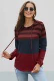 Red Speak to Me Color Block Drawstring Hoodie