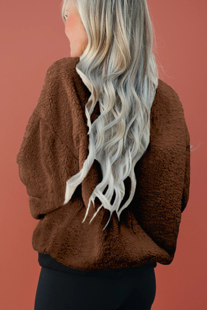 Brown Fleece Pullover Sweatshirt