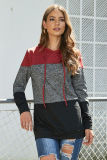 Red Color Block Long Sleeve Pullover Knit Hoodie