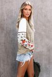 Khaki Contrast Printed Sleeve Knit Sweatshirts