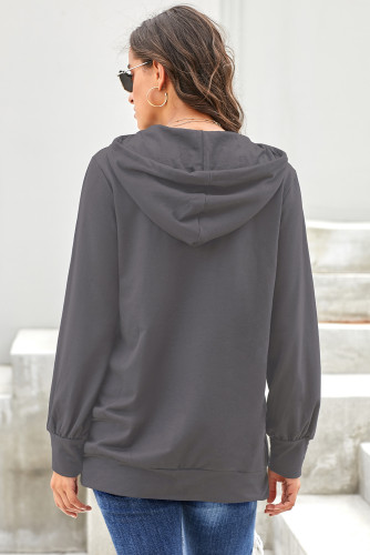 Gray Long Sleeve Hoodie with Rope Drawstring