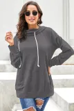 Gray Long Sleeve Hoodie with Rope Drawstring