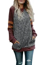 Red Fashion Casual Splice Loose Sweatshirt