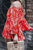 Red Off Shoulder Boho Romper
