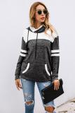 Black Color Block Pullover Hoodie with Pocket