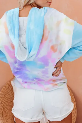 Sky Blue Colorblock The Sun Cotton Blend Tie Dye Hoodie