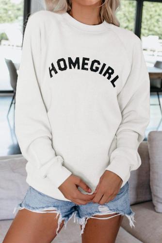 White Letter Print Long Sleeve Pullover Casual Sweatshirt
