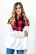 Red Fuzzy Pullover with Plaid Detail