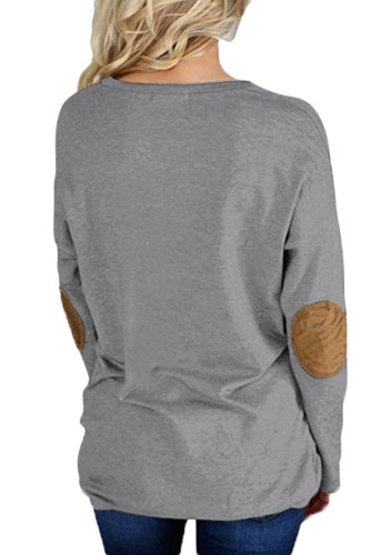 Light Gray Crew Neck Long Sleeve Elbow Patch Sweatshirt