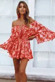 Red Off Shoulder Boho Romper