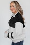 Black Colorblock Furry Zipped Pullover Sweatshirt Outwear