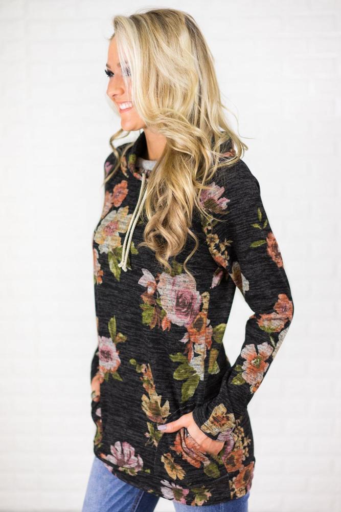 Black Floral Cowl Neck Sweatshirt